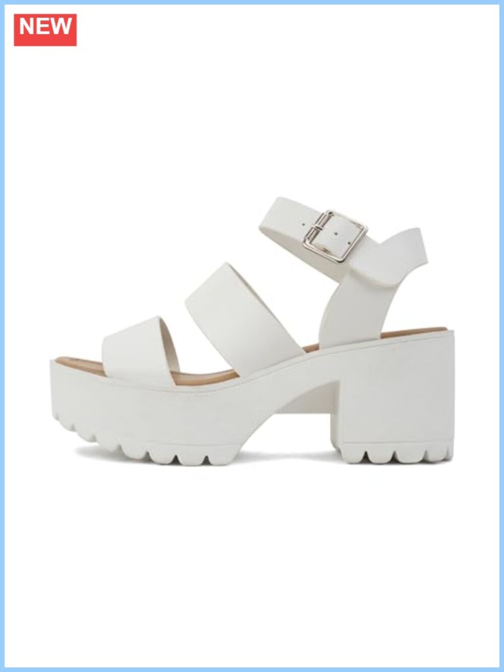 Open Toe Lug Sole Block Heel Sandals with Ankle Strap